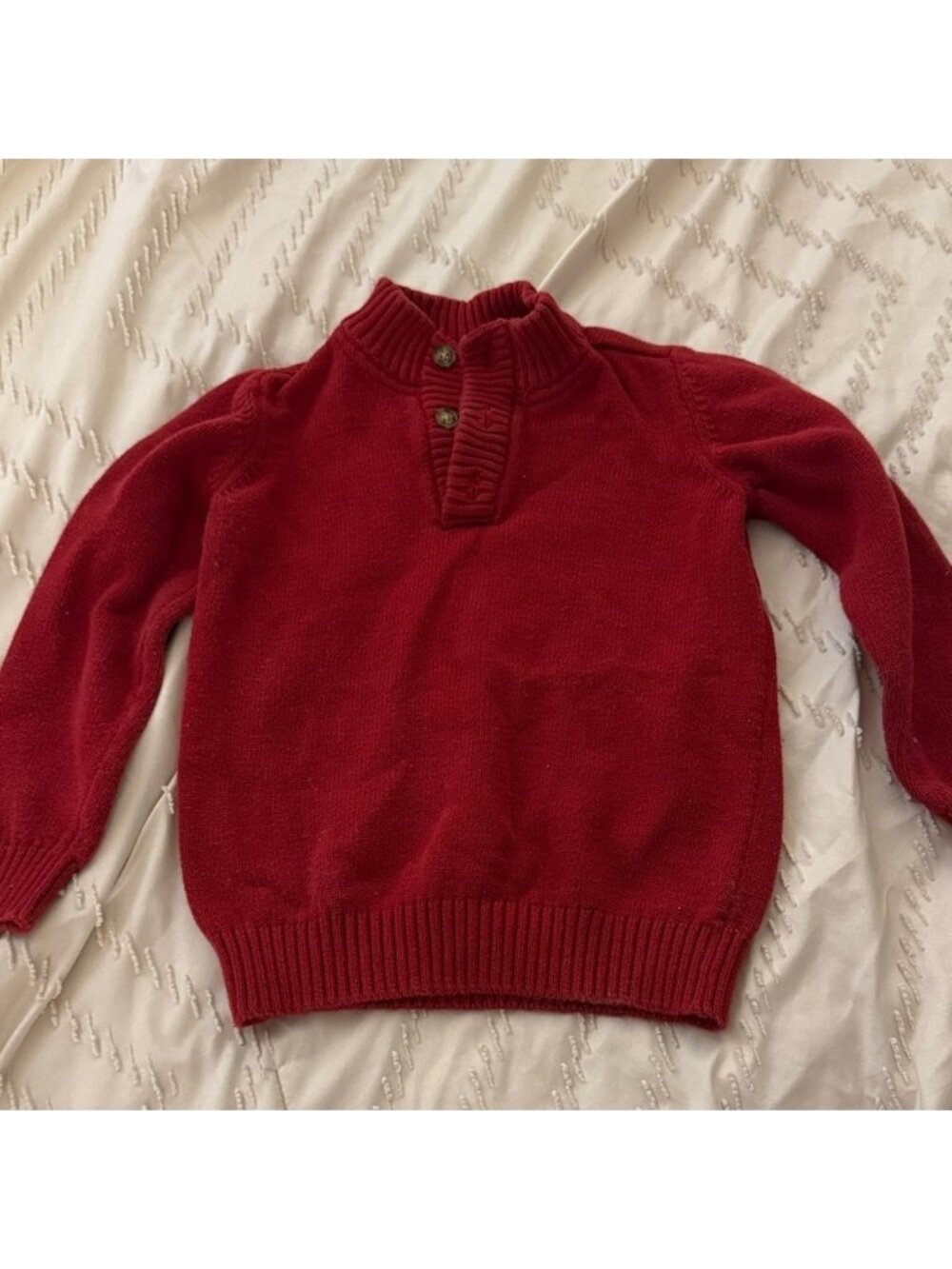 Red Knit Sweater with Button Collar